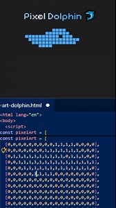 JavaScript Pixel Art – Dolphin 🐬 A pixel dolphin built with JavaScript arrays and HTML Canvas. Intelligent, social, and communicative. 🌊🐬 #Proj3ctAdam #JavaScript #PixelArt #Dolphin | Makasiar Adam