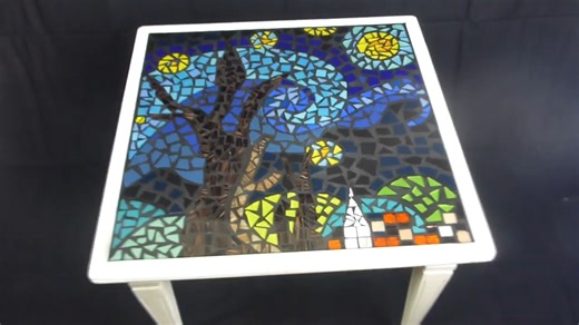 How we transformed an old end table with a starry night tile mosaic