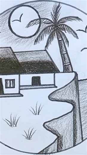 Circle Scenery Drawing | Simple Landscape Art #shorts