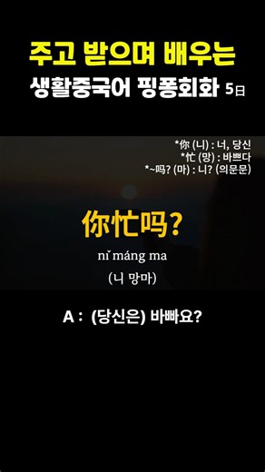 【 핑퐁회화 5日 】바빠요? 생활중국어 핑퐁회화(1탄) 틀어만 두세요, 생활중국어회화 ,실용중국어