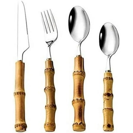 Bamboo Silverware Set - Natural Bamboo Flatware - Bamboo Cutlery and Utensils - Handcrafted 4 Piece Utensil Setting (Silver) - Walmart.ca