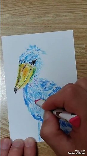 【ハシビロコウ】クレヨンで、描きました。リアルアート。