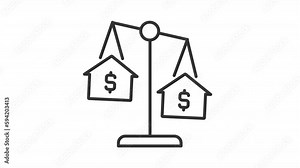 Real estate valuation line animation. Estate investing. Cost approach. Home appraisal. Market value. Seamless loop HD video with alpha channel on transparent background. Animated outline icon