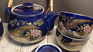Vintage Cobalt Blue Tea Set: Peacock Floral Design, Made in Japan - Etsy