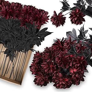 Zeyune 20 Pcs Dahlia Artificial Flowers Fake Flowers for DIY Gothic Bridal Wedding Bouquet Centerpieces Arrangements Gothic Wedding Decorations Victorian Party Decorations