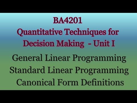 Standard Form of LPP | Canonical Form | BA4201 | Unit - 1 LPP