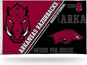 Rico Industries NCAA Arkansas Razorbacks Dual-Logo 3' x 5' Banner Flag 3' x 5' Banner Flag Single Sided - Indoor or Outdoor - Home Décor