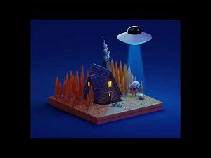 Blender 3D low poly cow abduction by aliens. Курс Кайно