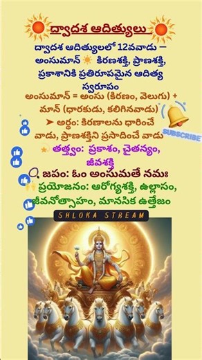 అంసుమాన్ ఆదిత్యుడు | కిరణ & ప్రాణశక్తి ప్రసాదకుడు| ద్వాదశ ఆదిత్యులు #12 #adithya #sunday #devotional