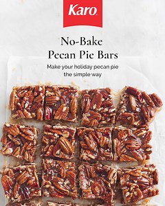 A tasty pecan pie: #CanYouNoBakeIt? With Karo, you can! Make these gooey No-Bake Pecan Pie Bars. | Karo Syrup