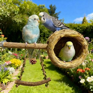 Nid d'oiseau en paille naturelle fait main, cabane tressée avec perchoir, jouet à mâcher et à grimper pour perruches perruches inséparables - Etsy France