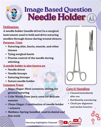🎯 Needle Holder #norcet #aiims #kgmu #gmch #sgpgi #surgery #surgicalinstruments #ovum #forceps #rml