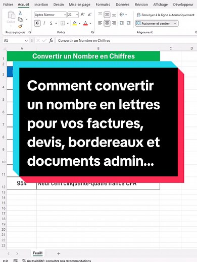 Comment convertir un nombre en lettres pour vos factures, devis, bordereaux ou documents administratifs #excel #microsoftexcel #AstuceExcel #apprendreexcel