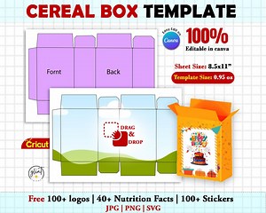 0.95 Oz Cereal Box Template, Cereal Packaging Template, Cereal Box Svg, Party Favor Box Template, Snack Box Template, Editable Canva,diy Box - Etsy