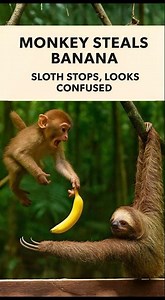 Monkey teases sloth with banana 😂 | sloth reaches slowly and gets tricked