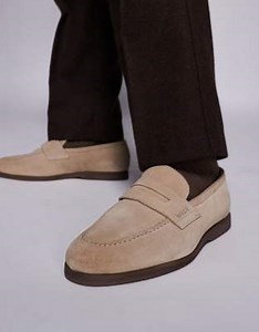 Walk London Angelo saddle loafers in stone suede | ASOS
