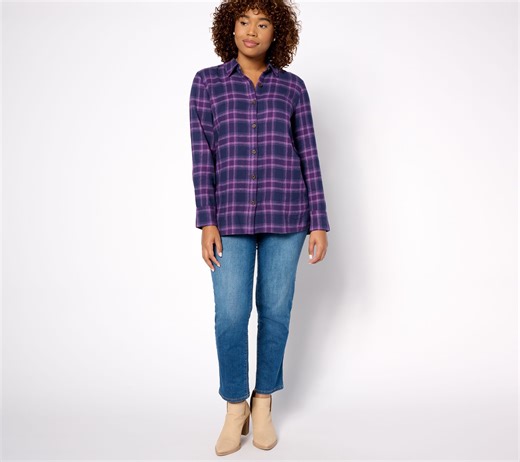 Denim & Co. Regular Heritage Plaid Button Front Tunic - QVC.com