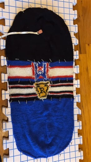 Liv | Craft | Love on Instagram: "It’s Heated Rivalry Beanie Block Day!!! ⠀ Absolutely loving my first finished object of 2026 ❤️ but before I wear it out & about, gotta make sure the fit is PERFECT. So let’s do a nice block (and add a color sheet so all the stripes stay crisp) and get ready to rock this perfect winter hat ⠀ #knitting #knitwear #knittersofinstagram #heatedrivalry"