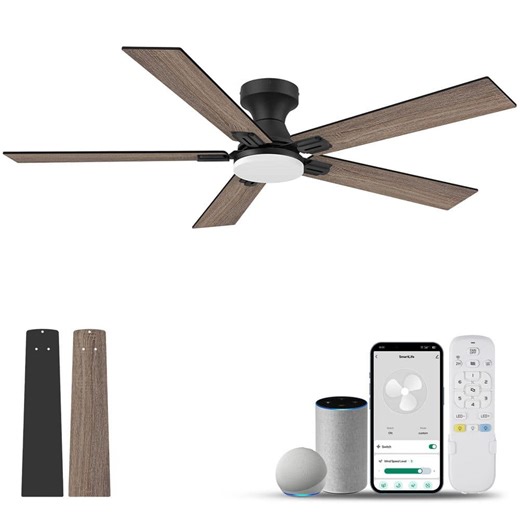 Check The Home Depot's Q&A Before Buying: REDIAMS 52 in. Smart Outdoor Indoor Black Ceiling Fan with LED Lights, Remote, Voice Control via Alexa, Dimmable, Quite DC Motor