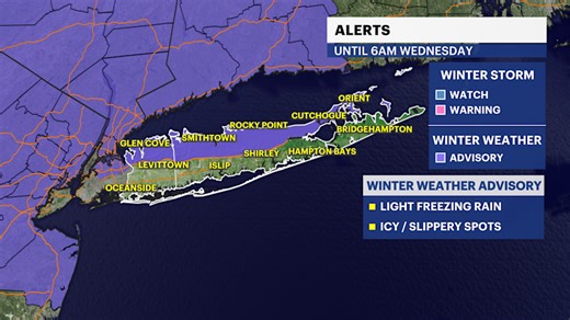 Patchy freezing rain, wet weather to cause icy spots Wednesday morning on Long Island