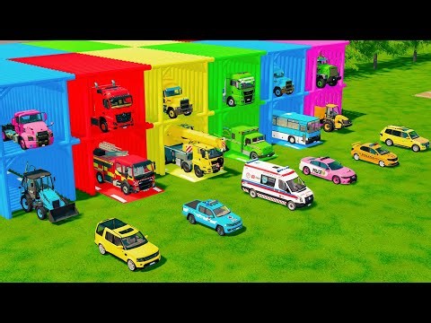 TRANSPORTING ALL EMERGENCY AND POLICE VEHICLES, BACKHOE LOADER, DUMP TRUCK TO GARAGE - FS22