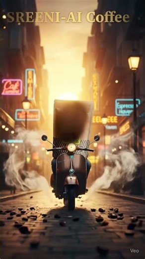 SREENI-AI Coffee ☕ | Cinematic CGI Scooter Ad at Sunset 🚀✨