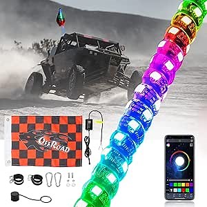 Auxbeam Spiral RGB LED Whip Lights for UTV ATV 3FT Light Whips for Side by Side, Bluetooth APP Control, Chasing Lighted Antenna Whip Compatible with Truck, Buggy Dune, Offroad Accessories