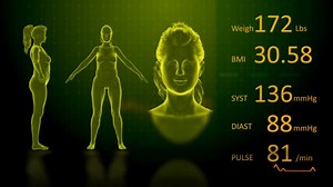 Simulation of a Fat Woman Losing Body Weight and BMI Index Computer X-Ray Screen Design 3D Animation