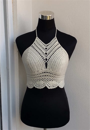 Handmade Off-White Halter Top for Summer Style