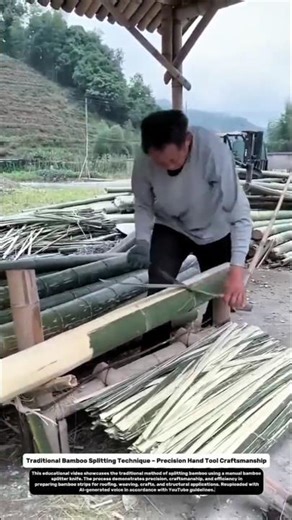 Traditional Bamboo Splitting Technique – Precision Hand Tool Craftsmanship.