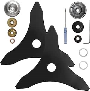 Brush Cutter Blades Compatible with S tihl Hu sqvarna Oregon Hitachi Weed Eater - Universal 10" x 3 Teeth Carbon Steel Trimmer Blade with 2 Sets Adapter Kits (10" x 3 Teeth)