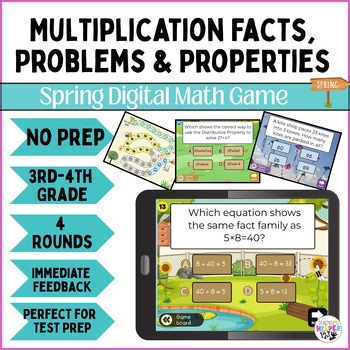 3rd-4th Grade Spring Multiplication Facts, 2 by 1, Properties Digital Math Game