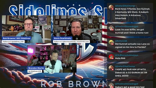 SEC Sidelines Sports LIVE with Rob Browne is bringing the heat again 🔥 Today, we’ve got Kevin Scarbinsky in Birmingham and Yancy Porter in Oxford joining the show for an inside look at the SEC coaching madness that’s shaking the entire conference. From Auburn’s bold move to hire Alex Golesh to Florida’s high-stakes reset with Jon Sumrall, we’re breaking down every angle — strategy, money, recruiting, and the ripple effects across the SEC and College Football Playoff picture. 👉 What we’re cover