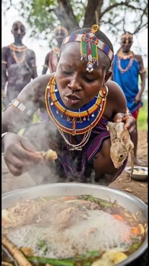 Hadza Woman Eating Wild Food Over Fire | Ancient Survival Skills