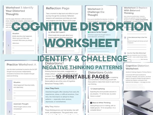 Cognitive Distortion Worksheet | CBT Therapy Worksheet | Challenge Negative Thoughts | Anxiety & Overthinking Printable - Etsy