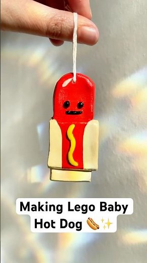 Making a Lego Baby Hot Dog ornament with air dry clay 🌭✨#lego #clay #craft #airdryclay #ornaments