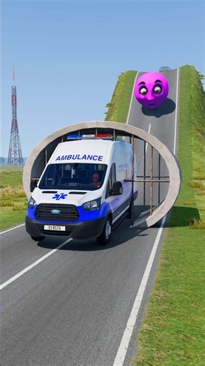 Colourful Capsule Bus & Ambulance Van vs Drain Pipe - BeamNG.drive #shorts #beamngdrive