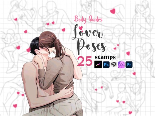 Procreate Couple Stamps : Anime Kissing Pose Cuddle Manga Body Guides Clipstudio Fresco Photoshop Brushes - Etsy