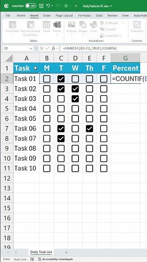Excel Hack: Add Checkboxes for Your Weekly Tasks! #excel #spreadsheetmagic #spreadsheetformulas