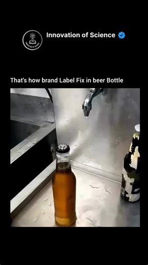 Innovation of Science on Instagram: "Beer bottle labels are applied using automated machines built for accuracy and high speed. After the bottles are cleaned and filled, they travel along a conveyor to the labeling station. There, an adhesive system or pressure-sensitive applicator places each label in the correct position. Rollers then press the label firmly onto the bottle, removing wrinkles and trapped air. The entire process runs rapidly, enabling thousands of bottles to be labeled uniformly