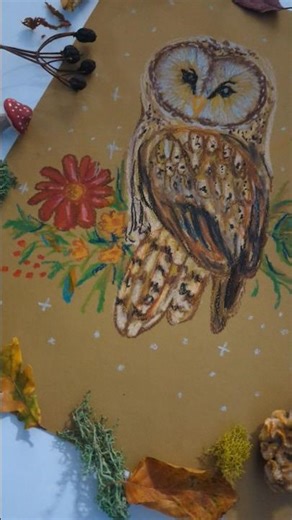 Oil Pastels on Paper 🦉🍂 #oilpasteldrawing #oilpastelideas #autumnart #fypart #autumnvibes #owls