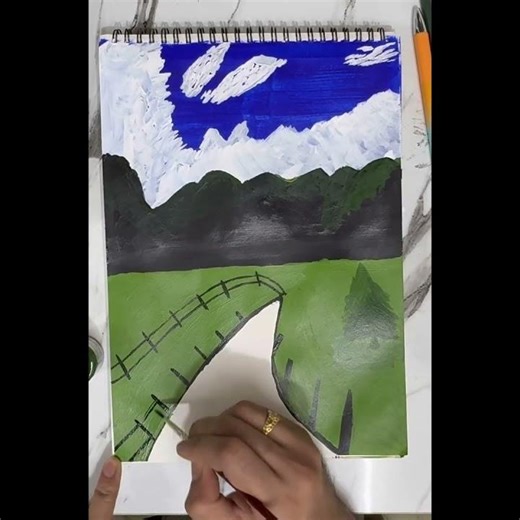 Easy Acrylic Landscape Painting Tutorial 🎨 #artshorts #painting #acrylicpainting