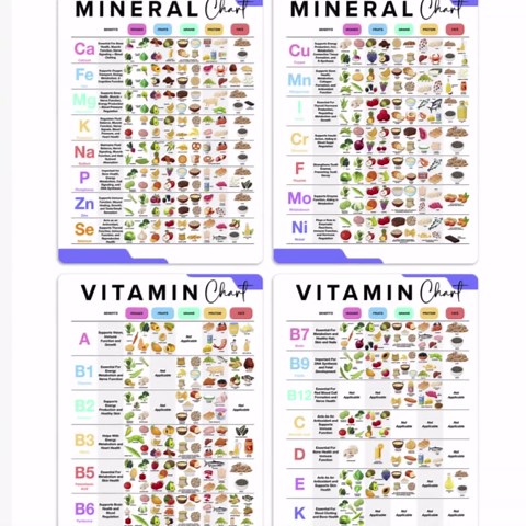 bqw Vitamin and Mineral Nutrition Posters – Set of 4 Laminated 11x17 Inch Educational Charts for Classroom, Kitchen, or Office Decor | Healthy Eating & Nutrient Guide Wall Art