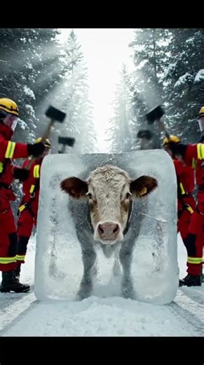 Frozen in Ice: Dramatic Cow Rescue on a Snowy Road | Real-Life Wildlife Saving Mission