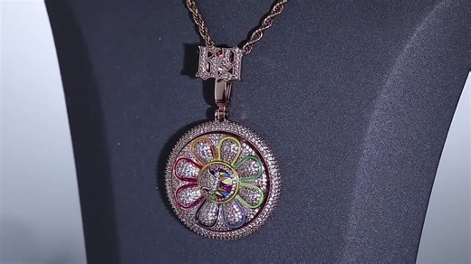Hip-hop colorful rotatable oil drop smiley face pendant full of zircon windmill men and women fashion necklace accessories