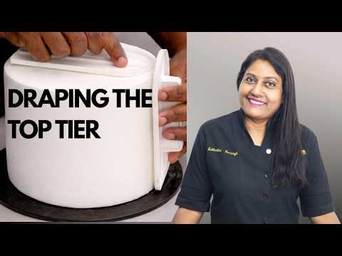 Draping the top tier #draping #fondant #cake #cakedecorating #fondbites