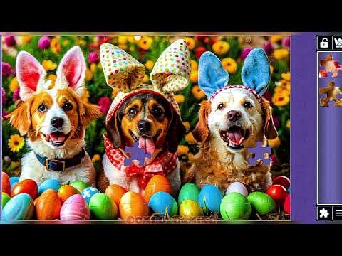 puzzle #5001 gameplay || HD funny bunny ears dogs with Easter eggs jigsaw puzzle game video