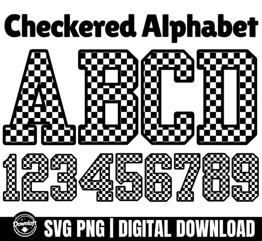 Checkered Alphabet SVG PNG, Black White Block Letters Numbers Svg, Checkered Letters, Racing Flag, Varsity Checkered Alpha, Digital Download - Etsy