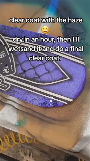 flaked skateboard with candy color. @flakeordie @Revolt Auto Paint @A&A Auto Color #shestripes #flakedskateboard #candyskateboard #Huffman #newcaney