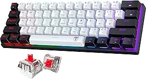 Portable 60% Mechanical Gaming Keyboard,Wired ErgonomicKeyboard with Red Switches,18 LED Backlit Keyboard,61 Keys Ultra-Compact Mini OfficeKeyboard for PC/Mac/Xbox,Easy to Carry On Trip-Black/White